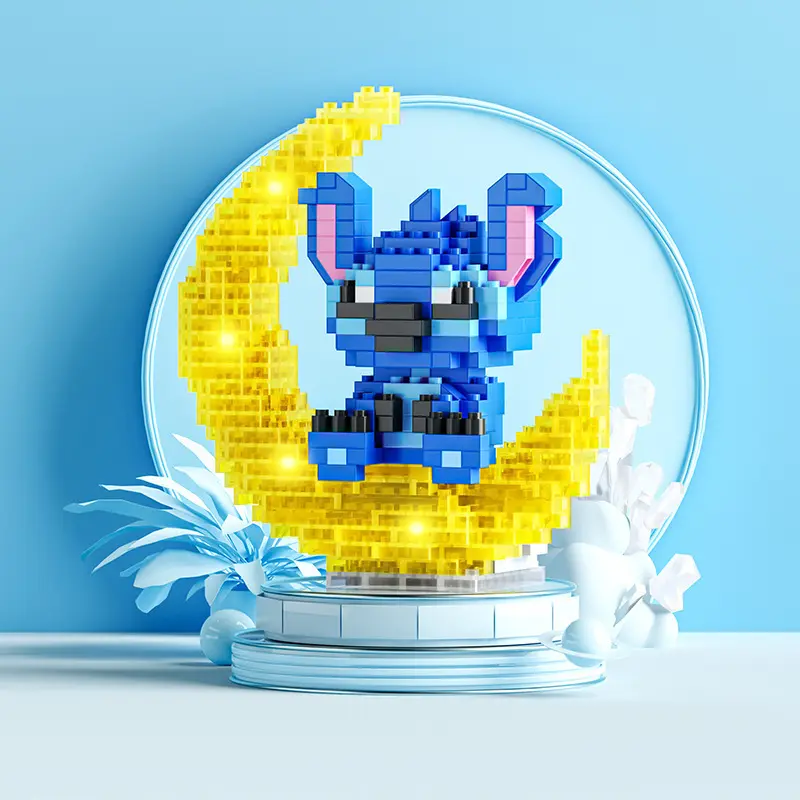 Bộ đồ chơi xếp hình Phát Sáng họa tiết Phi hành gia-Melody-Stitch-Totoro ngồi trên trăng Toy Ghép Hình 2