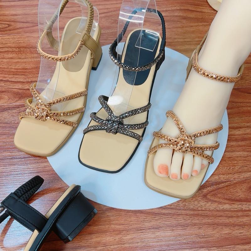 Giày Sandal Quai Soàn Hoàng Kim Sang Chảnh Trẻ Trung Đi Học, Đi Làm, Đi Tiệc Gót Vuông Cao 3 phân và 5 phân - Đế Kép H222222222222250 9