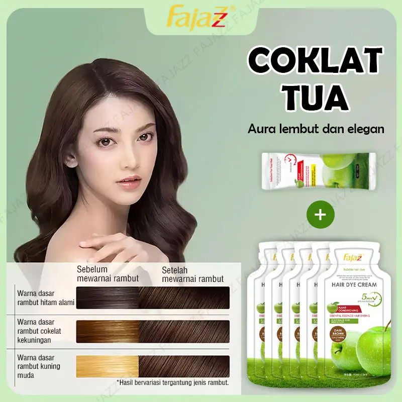 FAJAZZ Pewarna Rambut c【5bungkus x 30ml 】(Masker rambut gratis)total 150ML Pewarna Rambut【Fajazz】Pewarna rambut tanaman，  mudah dibawa, digunakan sesuai kebutuhan, mudah disimpan, umur simpan panjang Cat Lasting Dye/Hitam Alami/Warna Coklat Tua/Warna Kopi 0