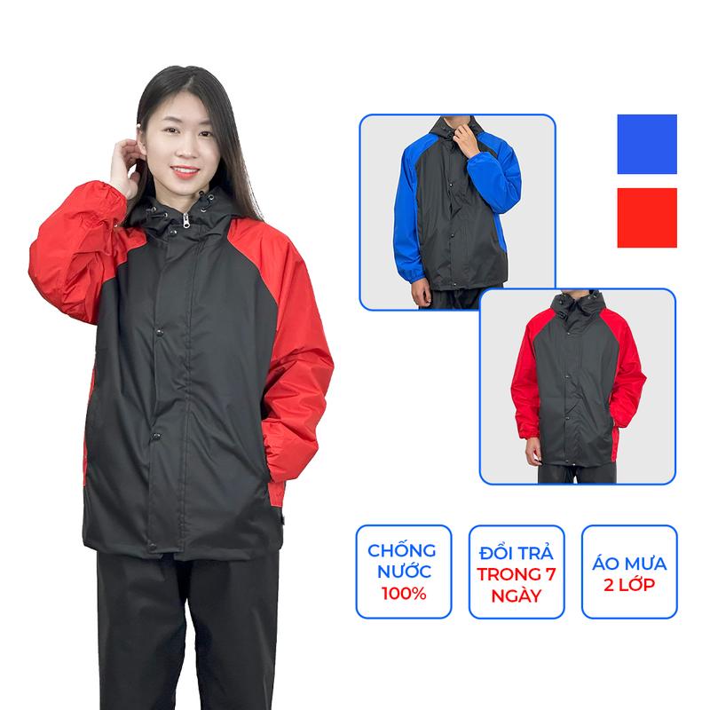 Bộ quần áo mưa nam nữ 2 lớp cao cấp, chống thấm nước, kiêm chắn gió