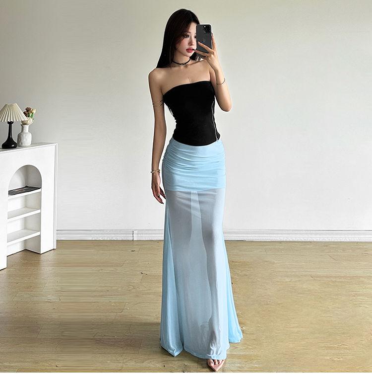 Product Introduction of 2025cutenew Sweet Cool Wind Mist Elegant Light Yarn All-Match Fishtail Skirt Women's Zip Tube Top Slimming Vest Short Top 14