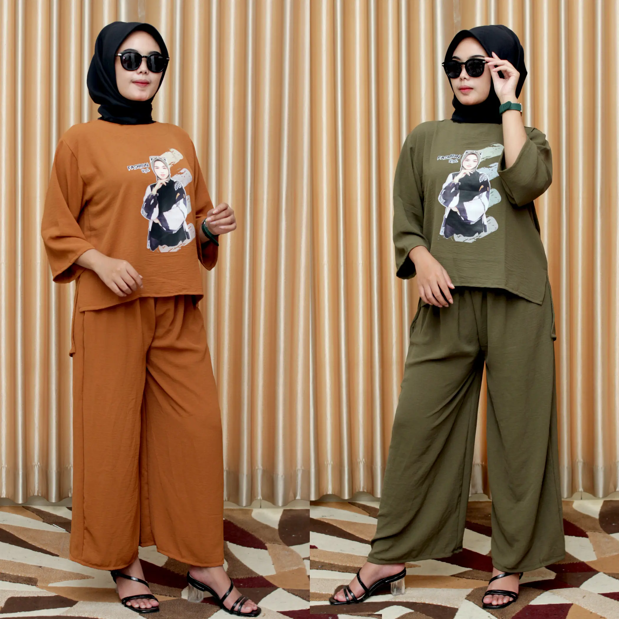 HARGA TERMURAH UNTUK 2PCS / one set sablon DTF bahan crinkle premium / setelan busana muslim wanita/ setelan tunik wanita