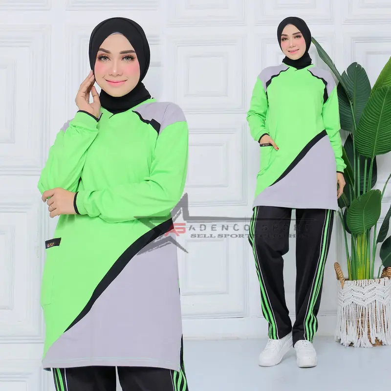 Baju Olahraga Senam Tunik Muslimah / Setelan Baju Olahraga Senam Wanitaah / Seragam Olahraga Senam Terbaru Celana Panjang Muslim Atasan Hitam Sport 5