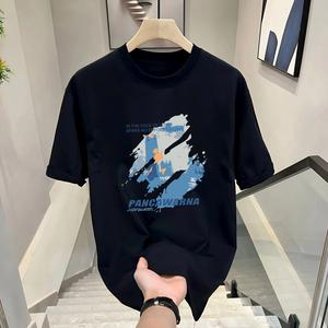 ผ้าฝ้ายคอกลมแขนสั้นเสื ้อยืดผู้ชายเทรนด์ภาษาอ ังกฤษพิมพ์ฤดูร้อนด้านบ หลวมพร้อมเสื้อยืดขนาด