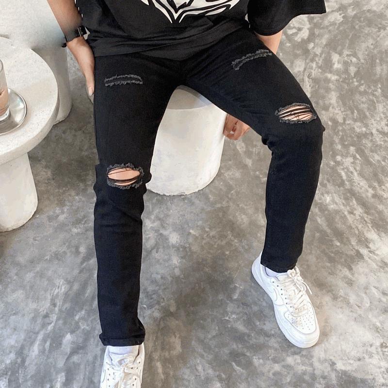 Quần Jean Nam 960 Skinny Phối Rách Gối Mr Smile 99 Shop QJ042 Menswear Pants
