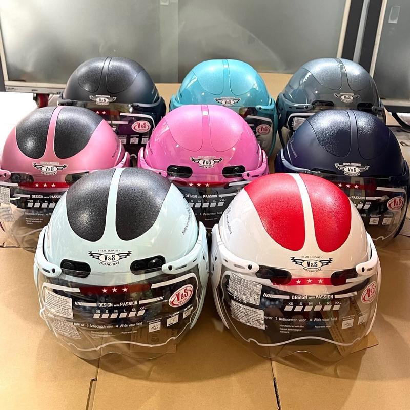Nón bảo hiểm nửa đầu V&S helmet size người lớn có kính chắn bụi đủ màu nam nữ chính hãng công ty hoằng đạt phân phối mũ bảo hiểm nữ đẹp