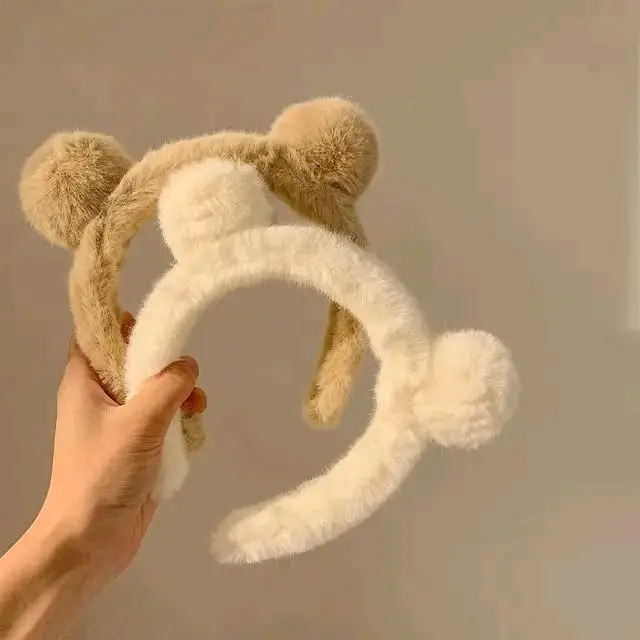 Bando Pompom Bando Bulu Korea Bando telinga Beruang Bahan Halus Lembut Aksesoris Headbands 0