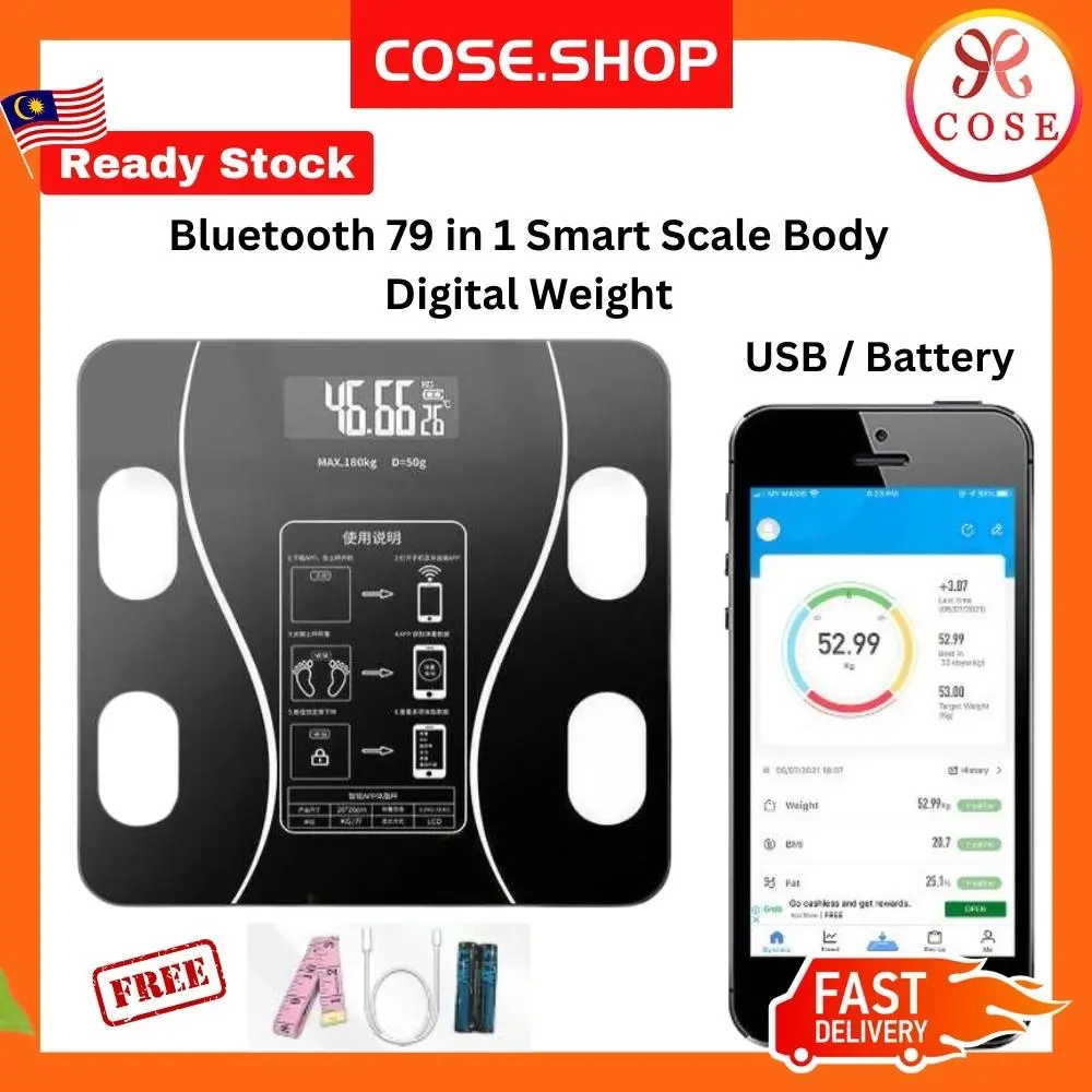 COSE Bluetooth 79in1 Smart Scale Body Digital Weight Scale English Version With USB Charger Smart Digital Body Fat Weight Penimbang Berat Badan Weighing