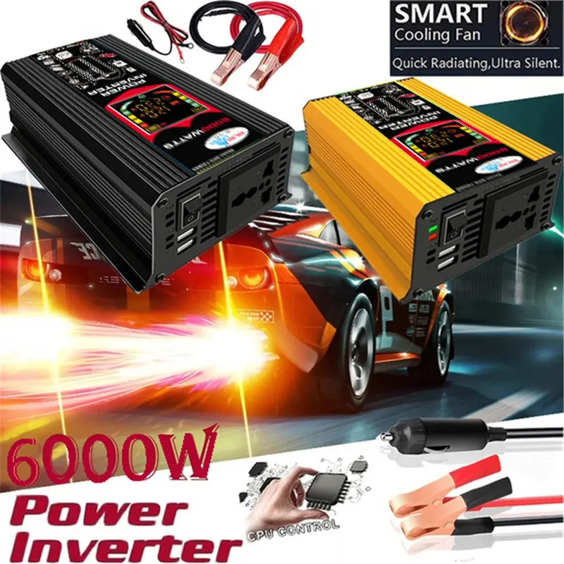 Biến tần ô tô, 6000W, DC 12V sang AC 110V 220V, Biến tần nguồn thông minh, với màn hình LCD 1