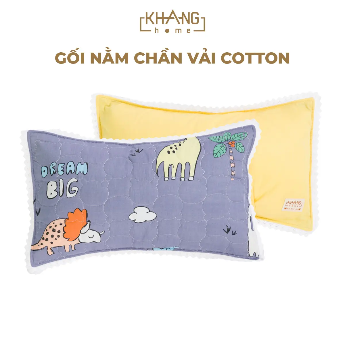 Gối Nằm Trẻ Em Vải Cotton Ruột Lông Vũ Khang Home - An Toàn, Êm Ái, Mềm Mại Cho Bé