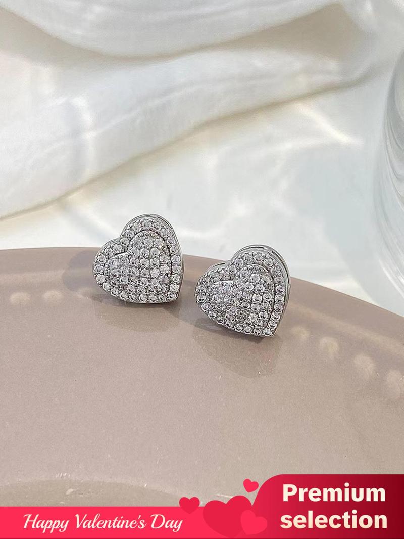 Product Introduction of Elegant Rhinestone Heart Shaped Stud Earrings (1 Pair), Fashionable Jewelry for Women, Fashion Jewelry for Party, Daily Clothing Decor, Trendy All-match & Exquisite Jewelry for Birthday Gift, Valentine's Day, Gift 11