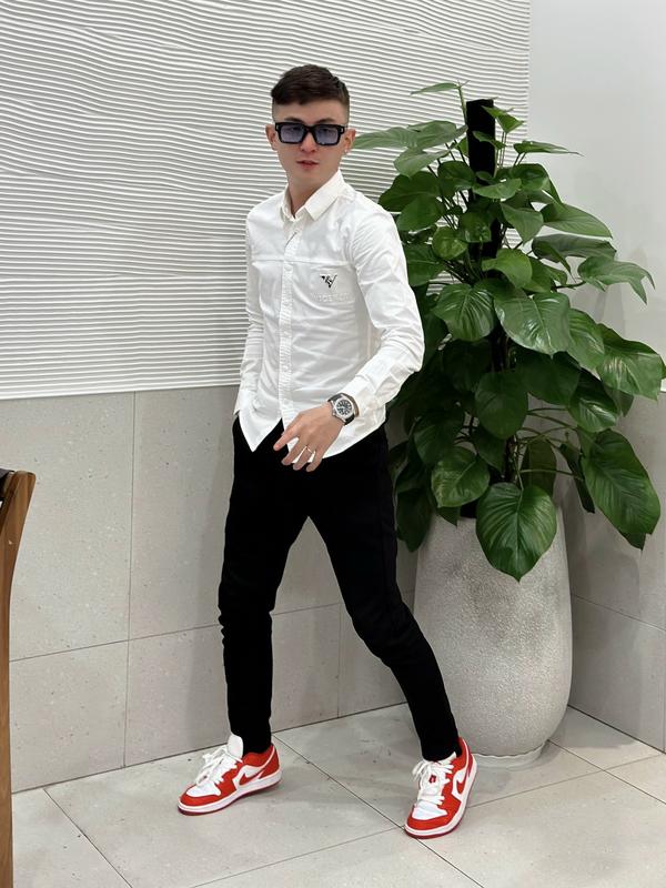 Vicenzo Áo Sơ Mi Logo Ngực 63505 3505 - Chất Liệu Kaki Cao Cấp Form Slimfit Màu Trắng Phong Cách Lịch Lãm Cho Nam