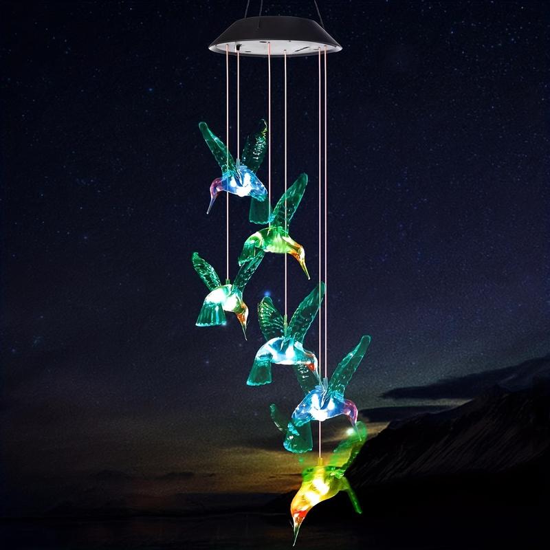 Solar Wind Chimes, Solar Color-changing Hummingbird Wind Chimes, Suitable for Garden Patio Decoration, Souvenir Gifts for Family and Friend 8