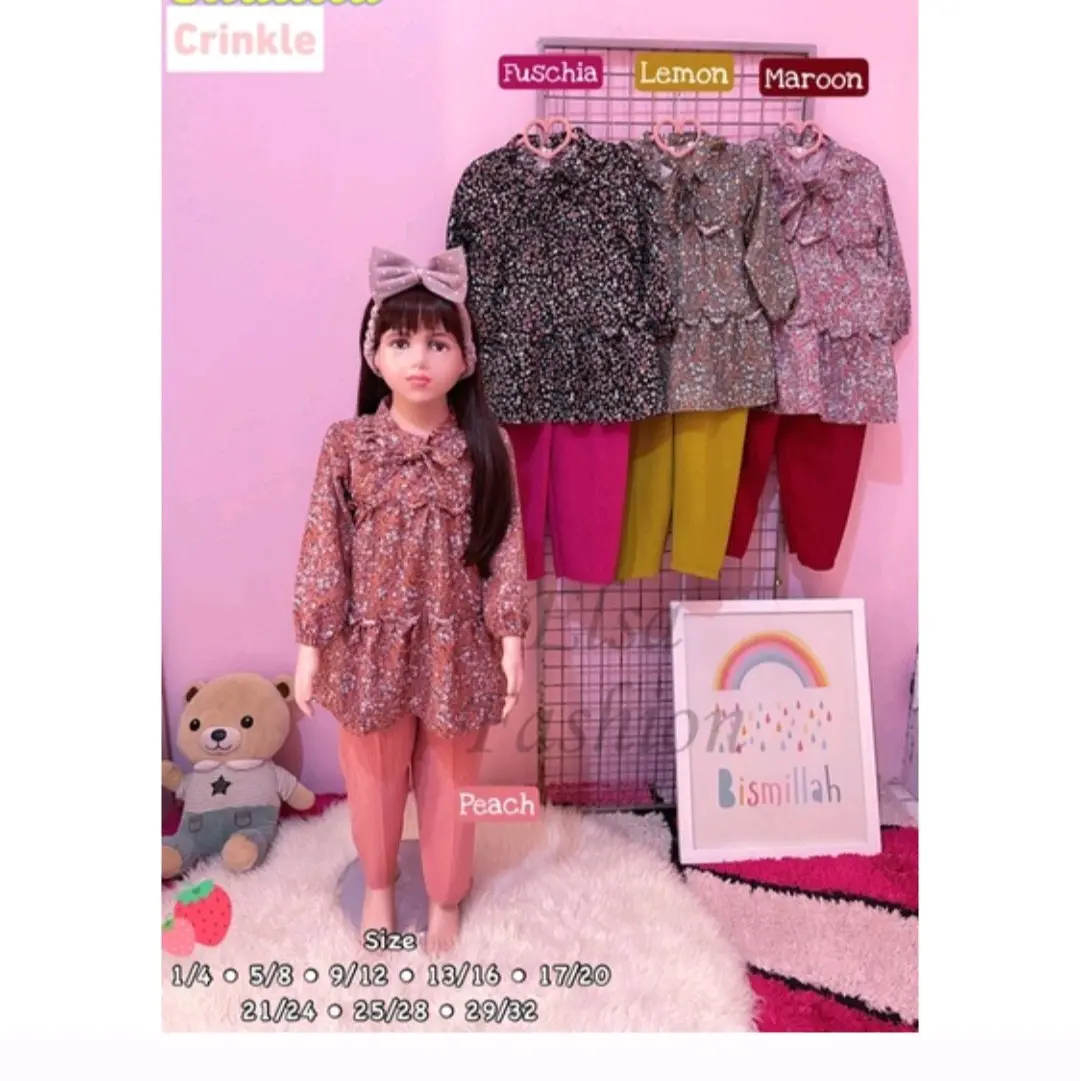 SET TUNIK BAJU ANAK SAKILA MIX CRINKEL USIA 3-11 TAHUN Lengan panjang MOTIF BUNGA