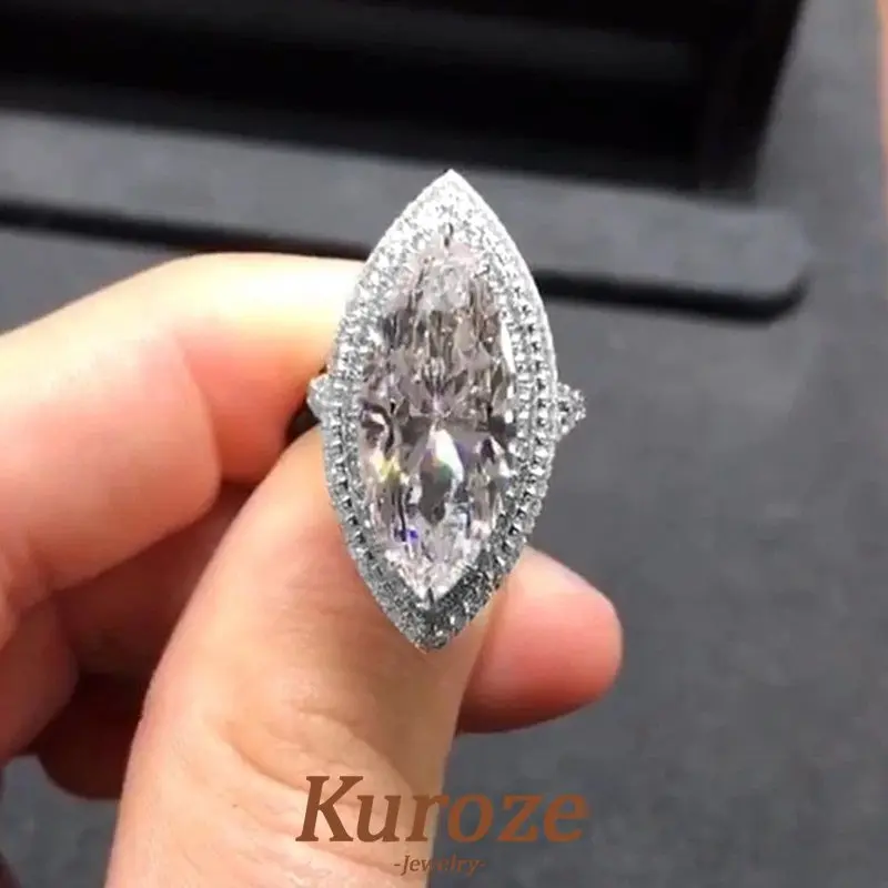 Nhẫn Lãng Mạn, Kuroze, Phụ Kiện Mới Bạch Kim, Ngoại Cỡ, Zircon Mắt Ngựa Sáng Bóng