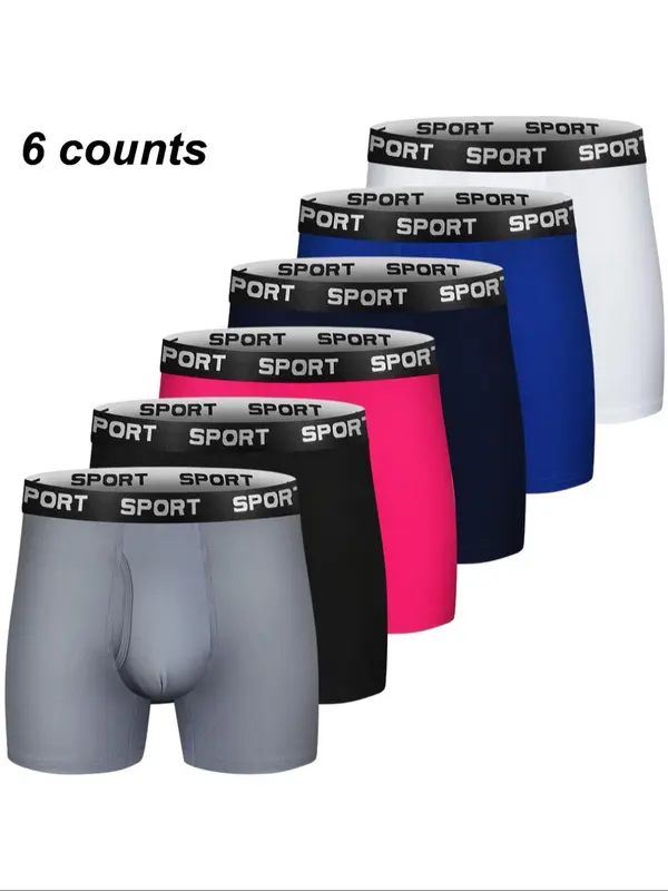 5/6/10 Counts, Men's Solid Color Letter Tape Boxer Brief, Casual Comfy Breathable Moisture Absorption Opening Crotch Underwear for Daily Wear, Boxers for Men, Mens Underwear for All Seasons 2