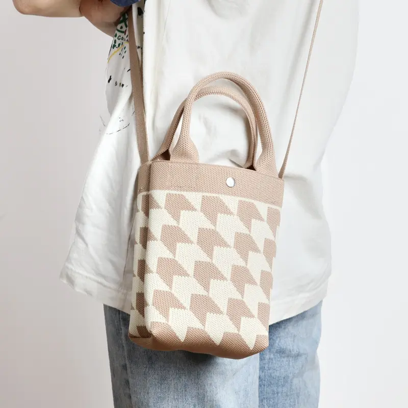 Knitted Mini Sling Bag Premium Tas HP Rajut Selempang Wanita Korean Style MOTIF WALLET - T215 Pink 2