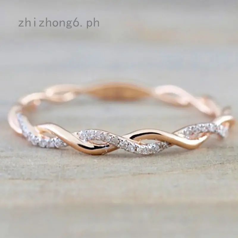 Round Rings For Women Thin Rose Gold Color Twist Rope Stacking Wedding Rings In Stainless Steel