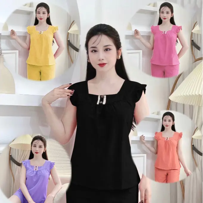 BỘ MẶC NHÀ, ĐỒ BỘ ĐÙI ÁO TAY CÁNH TIÊN CHẤT VẢI ĐŨI MỀM SIZE 40-70KG-Bộ A1