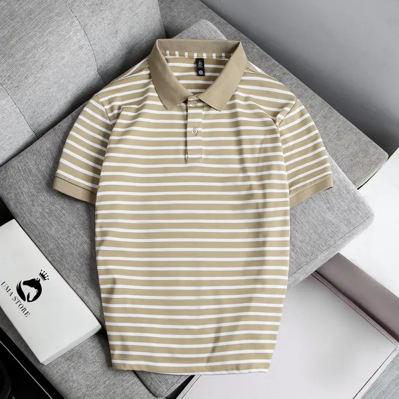 Polo sọc kẻ ngang vải Pique cổ bẻ UMA STORE Form Regular Menswear Ngắn Tay Đen Trắng (POLOUMAOR 3 ) Có Cổ Áo Tay Ngắn 4