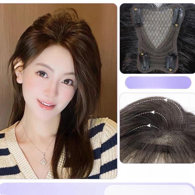 Phủ hói Trái tim mái bay bản rộng 4 kẹp - làm bằng tóc thật - che phủ hói mảng rộng - mạng lưới kích thước 9x12 - siêu da DS siêu mỏng và thoáng khí Wig Women