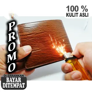 Dompet Kulit Model Tidur Bahan Kulit Sapi Motif Serat Kayu Pria Hitam Kartu Uang