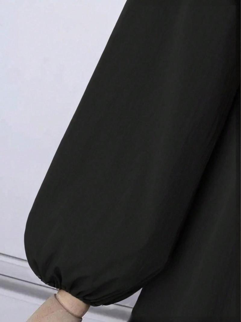 Product Introduction of Women's Plain Plicated Button Dress, Casual Bishop Sleeve Round Neck Long Dress for Daily Wear, Ladies Clothes for All Seasons 5