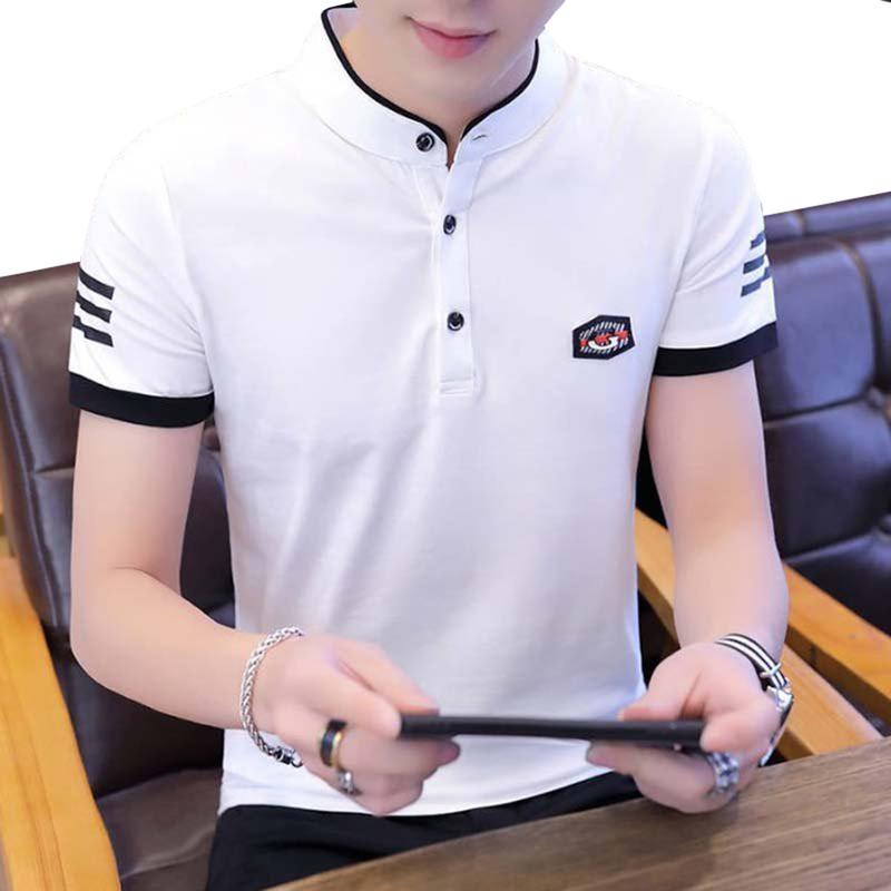 Áo thun nam cổ tàu cổ trụ mẫu đẹp 2024 dáng suông Menswear Nhung Cotton Trắng Polo Dệt Có Cổ