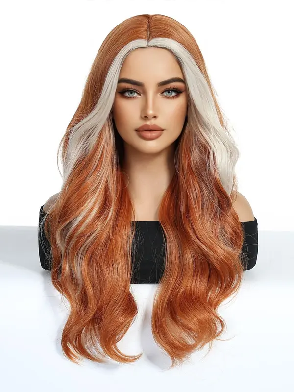 24 Inch Long Curly Wigs for Women, Gorgeous Fluffy Wigs with Blunt Bangs, Synthetic Full Machine Wigs for Party, Daily Use 4