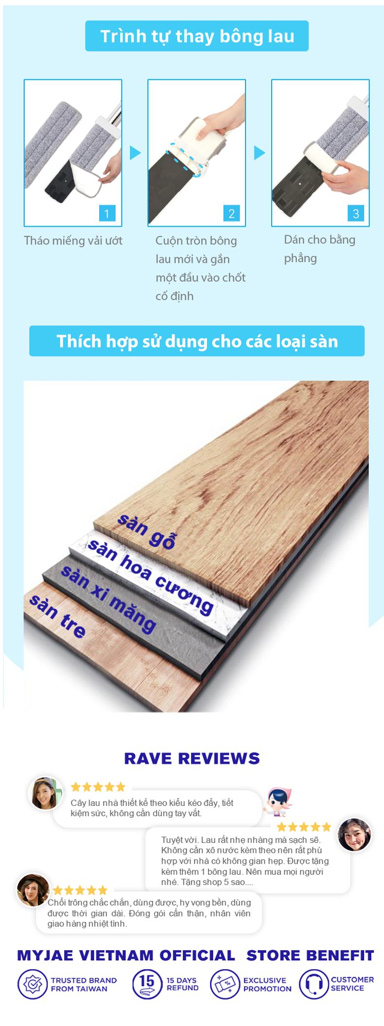 Product Introduction of Cây Lau Nhà Tự Vắt Phun Sương Myjae Đài Loan Thông Minh Lau Sạch Nhanh Khô Lau Sàn Cây Lau Nhà 7