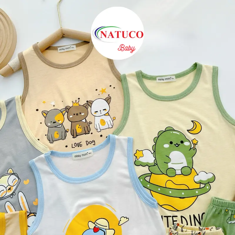 Bộ Quần Áo Ba Lỗ Trẻ Em Hiệu MINKY MOM Vải Thun Lạnh Mềm Mát In Hình Động Vật Cho Bé 0-8 Tuổi (8-27kg) BL-IN74 3