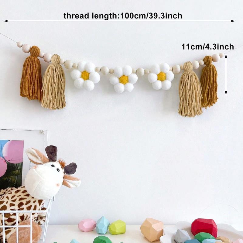 Flower & Tassel Decor Hanging Banner, 1 Count Cute Hanging Decor for Kids Room, Wall Decor for Home Living Room Bedroom, Home Decor 7