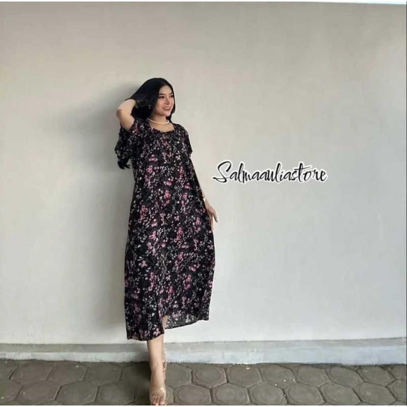 Daster Wanita Motif Bunga Fuji Rayon Berkaret untuk Santai dan Tidur - Panjang 115-120cm 2