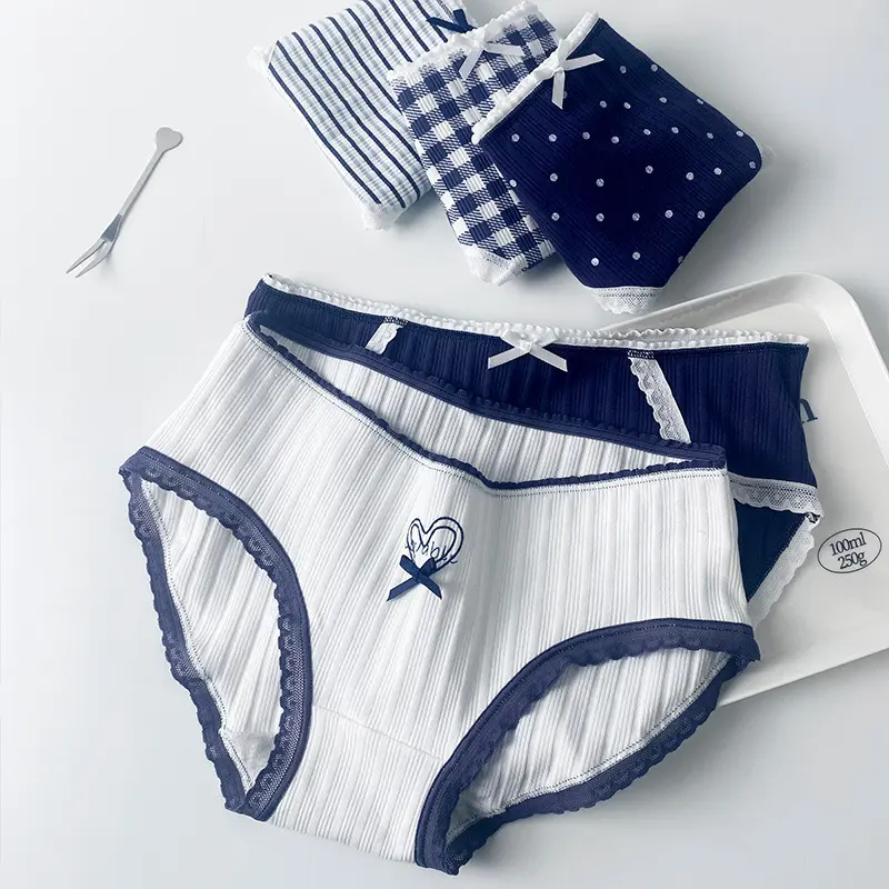 Đồ Lót Cotton Nguyên Chất Dành Cho Nữ, Dòng Màu Xanh Dễ Thương Và Gợi Cảm, Thiết Kế Thủy Quân Hoa Cơm Ngọt Nhật Bản, cạp vừa, Đáy Quần Cotton Toàn Bộ, Thích Hợp Cho Bữa Tiệc Sinh Viên, Quần Đùi Tam Giác, Ngoại Cỡ Có Sẵn