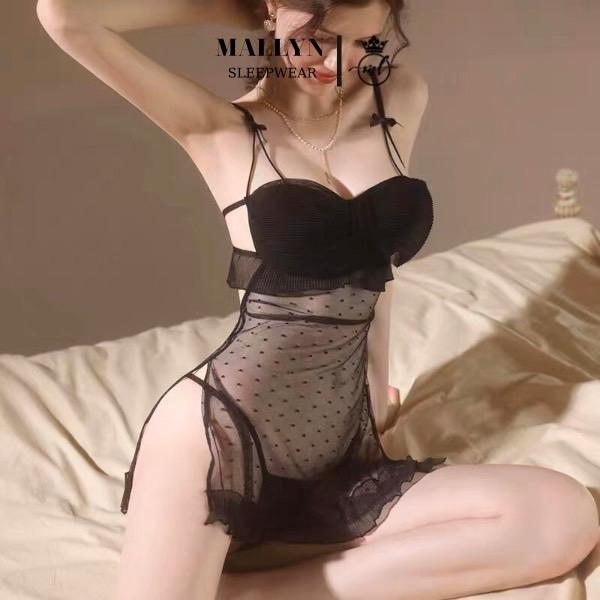 MALLYN Váy ngủ ren hình nơ bánh bèo dễ thương ML8645 Nữ Đầm Ngủ Dress Đầm