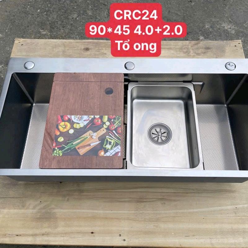  Combo Chậu Đúc KT 90x45 inox 304 vân tổ ong chống trầy cao cấp 