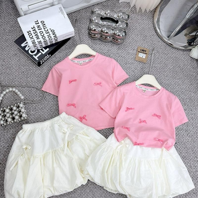 mẫu set bộ gái áo đính nơ mix cùng chân váy bí phồng xinh xắn 0