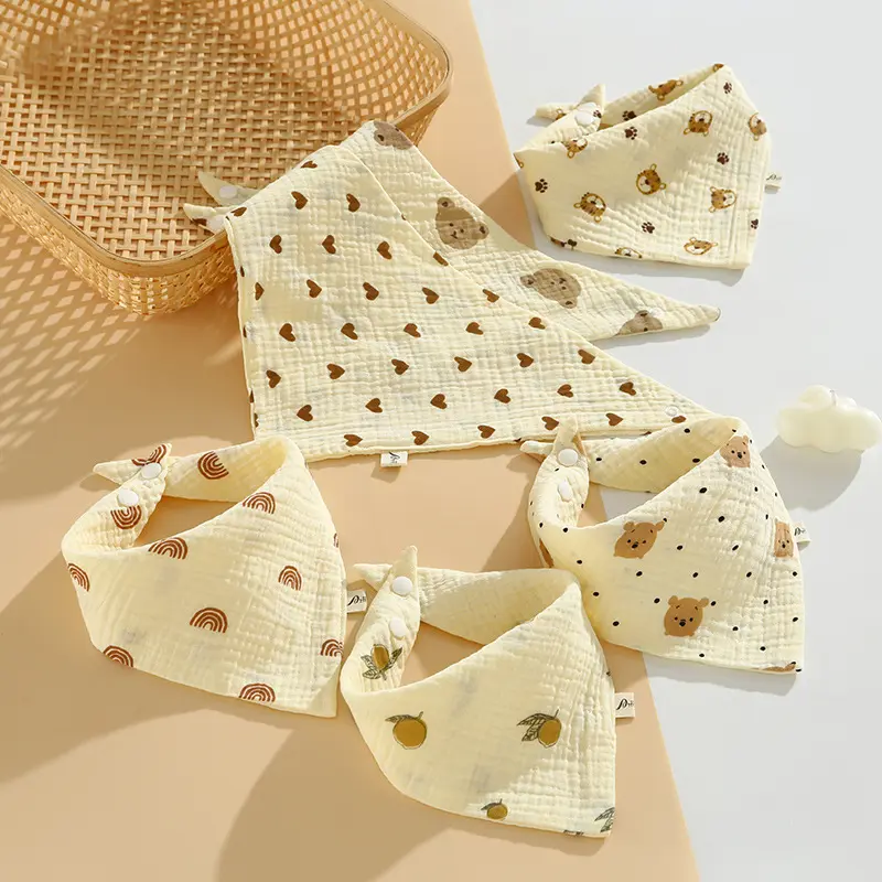 Yếm Trẻ Em Bé 1 Cái, Làm Bằng Bông Muslin, Thích Hợp Cho Trẻ Sơ Sinh, Nút Bấm, Mềm Mại, Thiết Kế Hình Tam Giác Hoạt Hình, Khăn Nước Bọt, Vải Ăn, Cho Bé Gái Và Bé Trai, Yếm Nước Bọt Cho Ăn 1