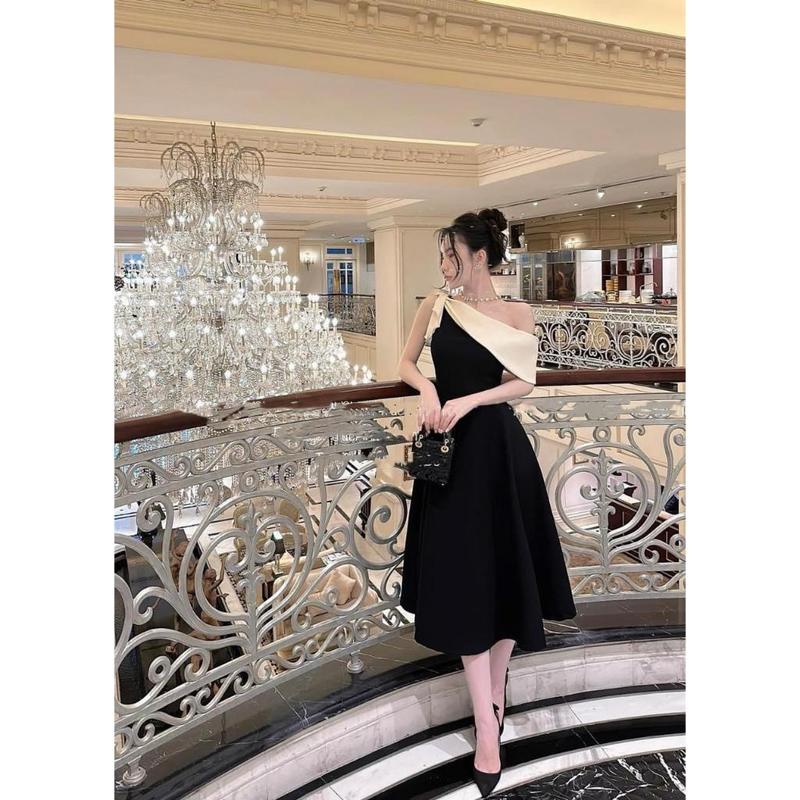 Đầm tiểu thư dự tiệc lệch vai (Kèm tag cài + Mặc được 2 kiểu) MS225 Nữ Women 2