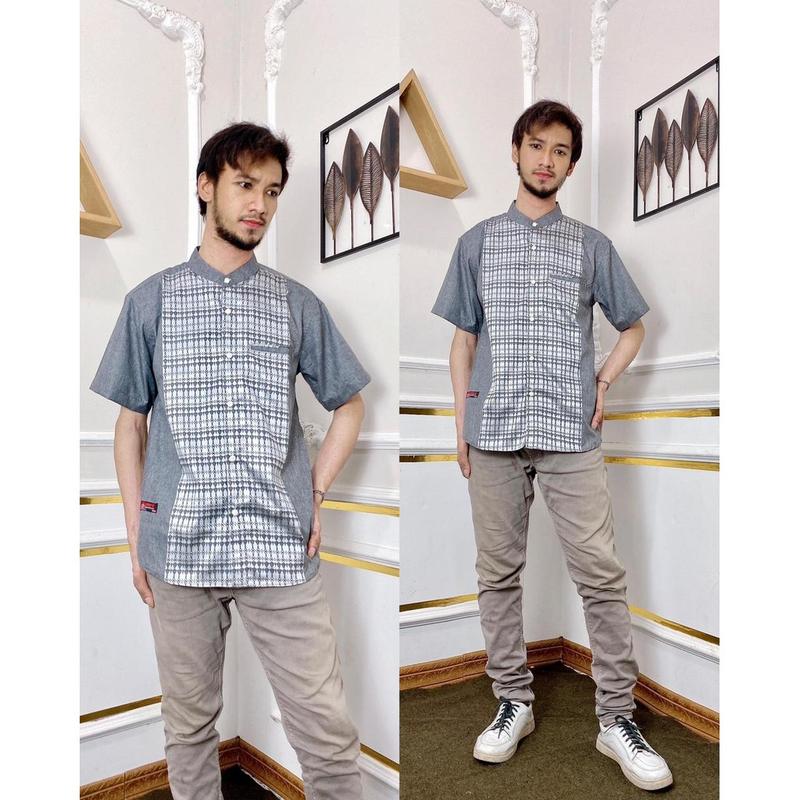 Baju Koko Pria Dewasa Lengan Pendek Terbaru Muslim Songket Nyaman Motif Lembut 5