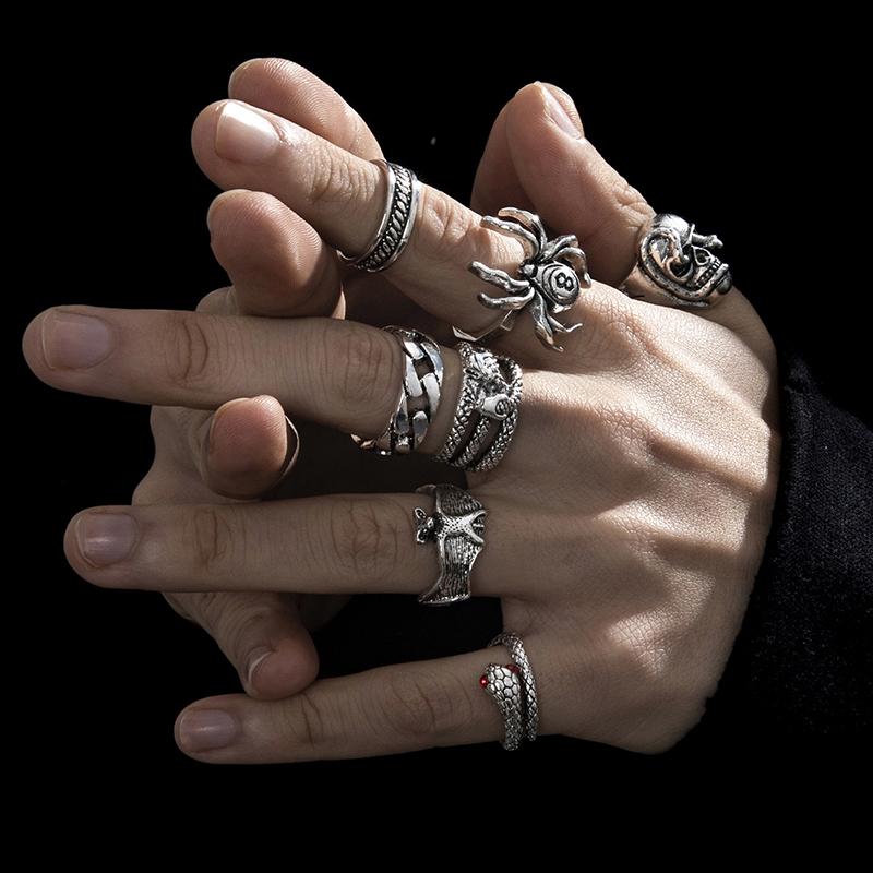 Product Introduction of Nhẫn Rắn Punk, 7 Cái / bộ, Dành Cho Phụ Nữ Và Nam Giới, Phong Cách Gothic, Nhện, Đồ Trang Sức Thời Trang, Quà Tặng Và Phụ Kiện 18