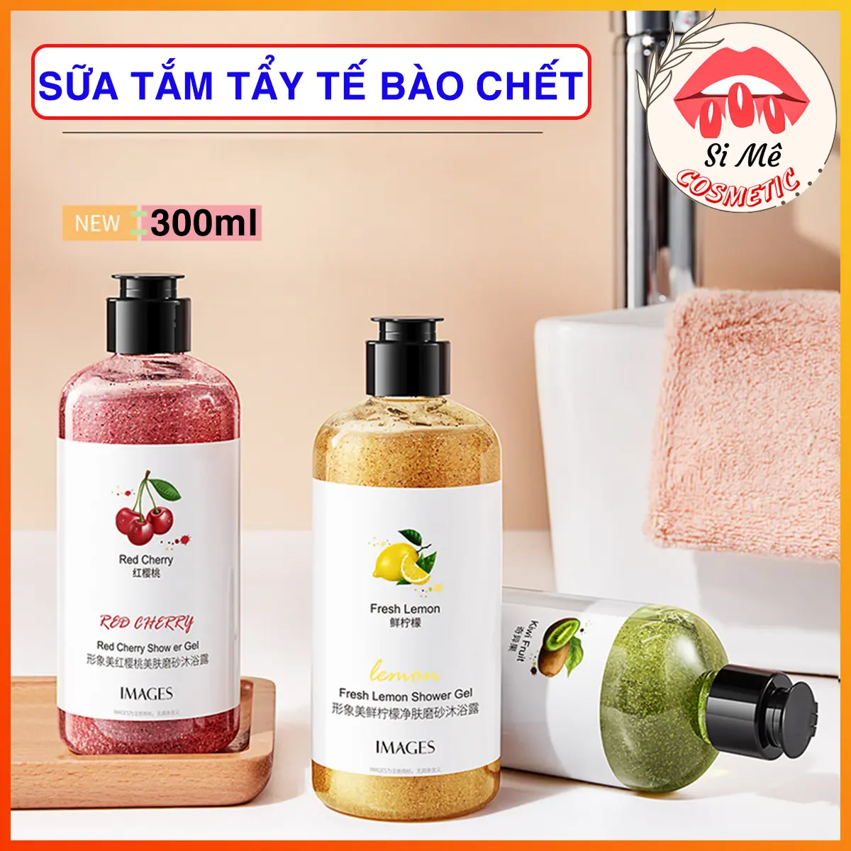 Sữa Tắm Trái Cây Kết Hợp Tẩy Tế Bào Da Chết Body Images Chai 300ml Chiết Xuất Cherry Đỏ, Kiwi, Chanh Tươi – Làm Sạch Da Chết, Giúp Da Mịn Màng, Dưỡng Sáng Da