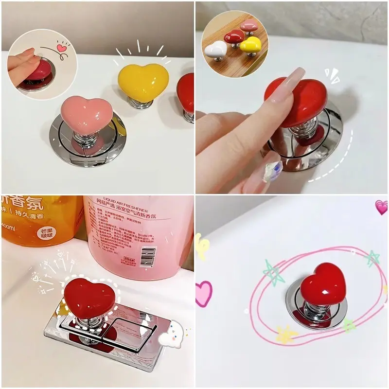 Nút Bồn Cầu Hình Trái Tim, Màu Pastel Phong Cách Instagram, Thiết Kế Hoa Sáng Tạo, Trợ Lý Nút Bồn Cầu 0