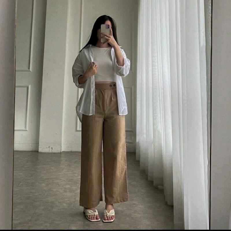 Celana Kulot Panjang Katun Linen  Highwaist Cassual Formal 9