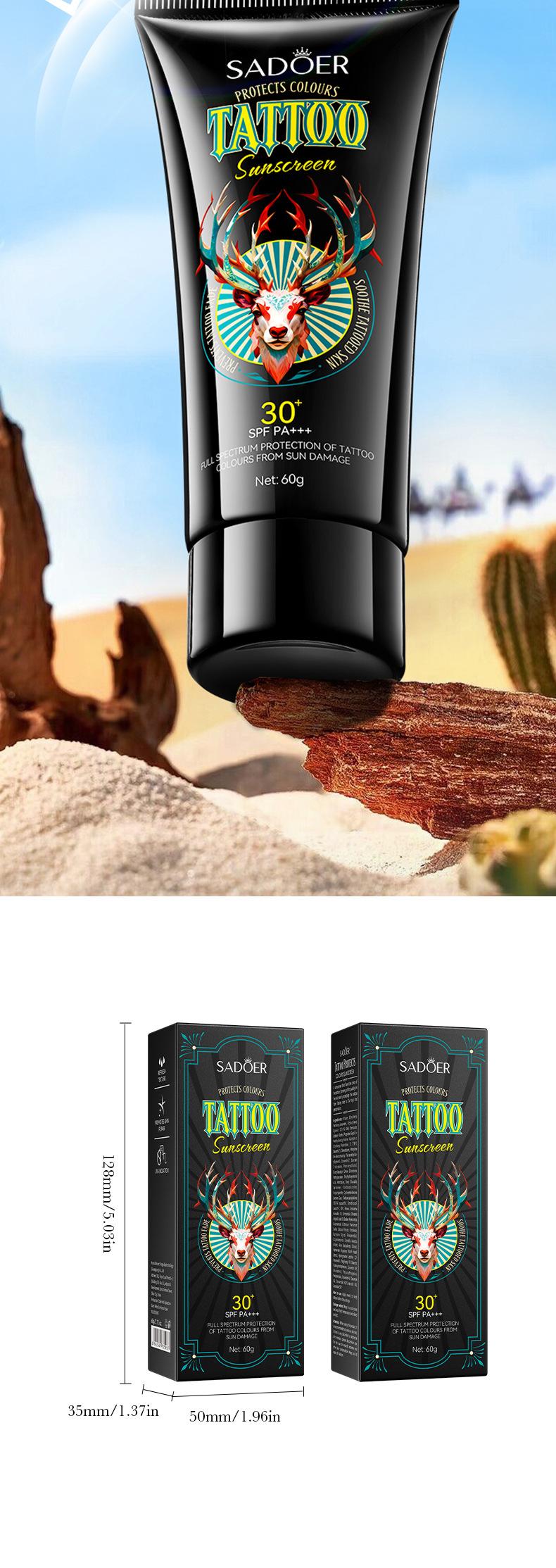 Product Introduction of 60g Tattoo Protects Colors Sunscreen SPF30+ PA+++ Protecting Tattoo Skins Full Spectrum Protection Soothing Moisturize Ultraviolet-Proof  Waterproof Body Care 10