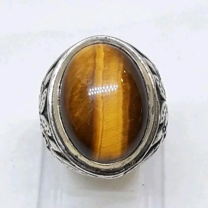 Batu dan cincin Tiger Eye Biduri Sepah Keluar Kleep petir emas - cincin tanam, 5