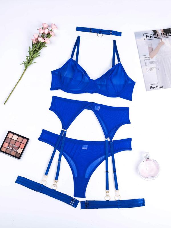 Women's Solid Sexy Lingerie Set, Naughty Lingerie, Push Up Bra & Panty & Garter Belt & Choker, Sexy Comfy Lingerie Set for All Seasons, Lady Underwear for Daily Wear, Naughty Lingerie 1