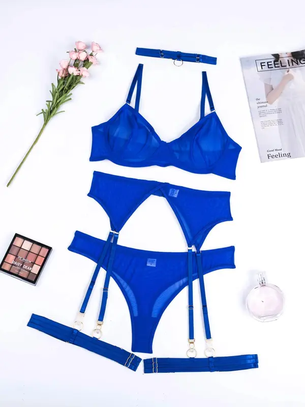 Women's Solid Sexy Lingerie Set, Naughty Lingerie, Push Up Bra & Panty & Garter Belt & Choker, Sexy Comfy Lingerie Set for All Seasons, Lady Underwear for Daily Wear, Naughty Lingerie 1