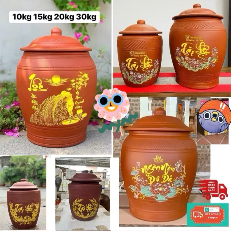 [ 5kg - 10kg - 15kg ] HŨ GẠO TÀI LỘC PHONG THUỶ BÁT TRÀNG CAO CẤP gốm 0