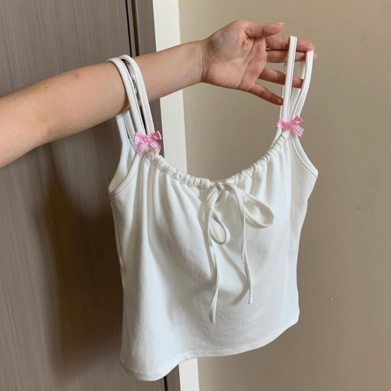 2025 [Store Hot Sale] Pure Desire Hot Girl Bowknot Strap Vest for Women with Chest Pads Slim Fit Slimming Inner Wear Outer Wear Sweet Sleeveless Top Summer 4